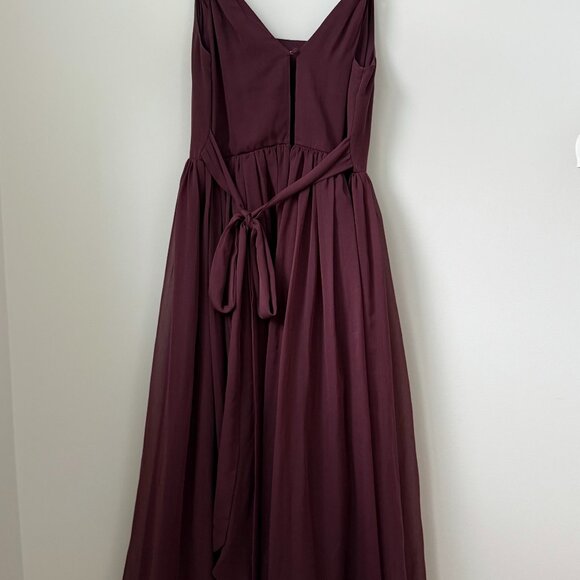 ASOS Plum Burgundy Chiffon Wrap-Front Midi Dress w/ Waist Tie (US 4) - Picture 2 of 6